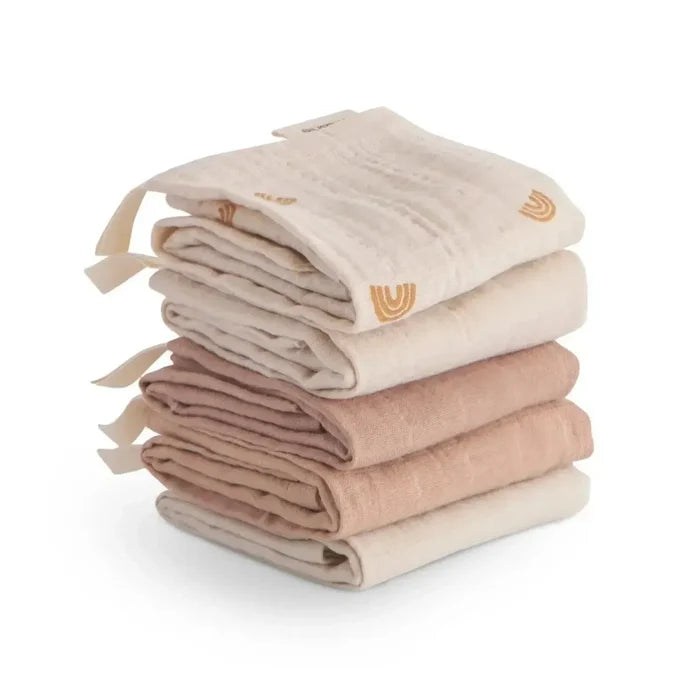 Mushie - Muslin Cotton Washcloth 5-Pack - Rainbow Combo-Towels + Washcloths-Posh Baby