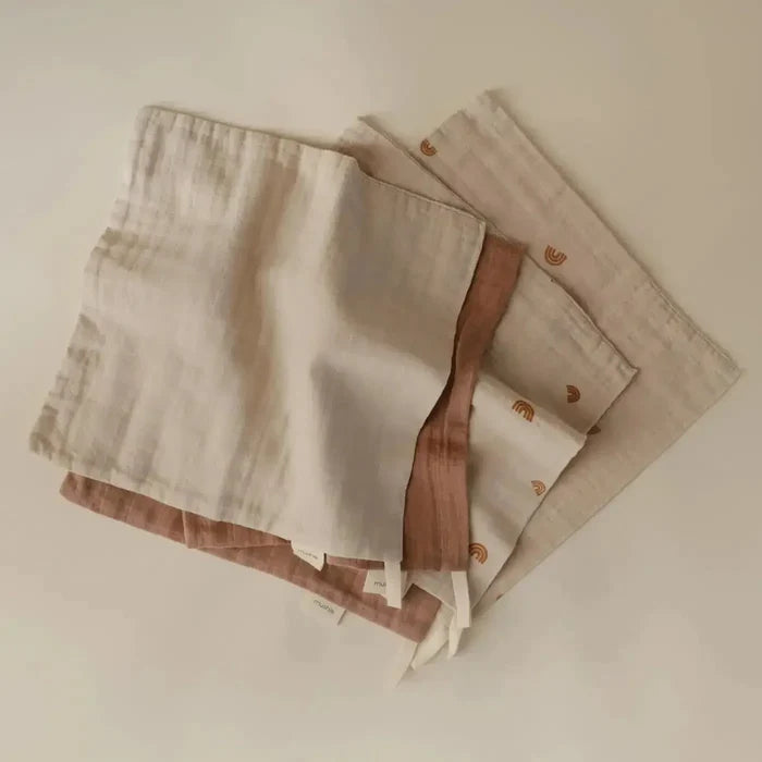 Mushie - Muslin Cotton Washcloth 5-Pack - Rainbow Combo-Towels + Washcloths-Posh Baby