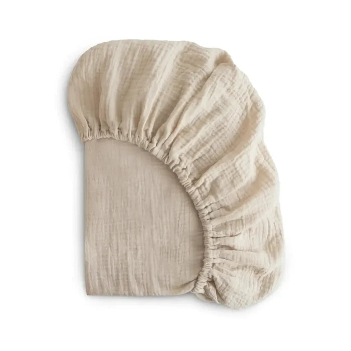 Mushie - Muslin Mini Crib Sheet - Fog-Mini Crib Sheets-Posh Baby
