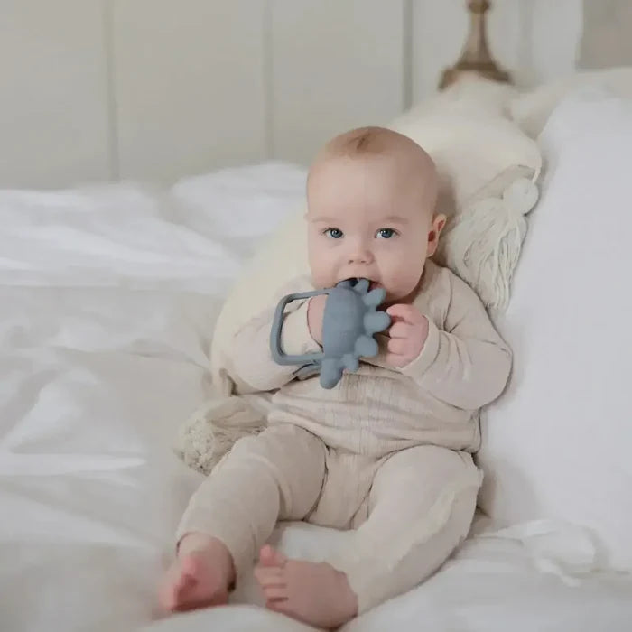 Mushie - No-Drop Dino Teether - Tradewinds-Rattles + Teething Toys-Posh Baby