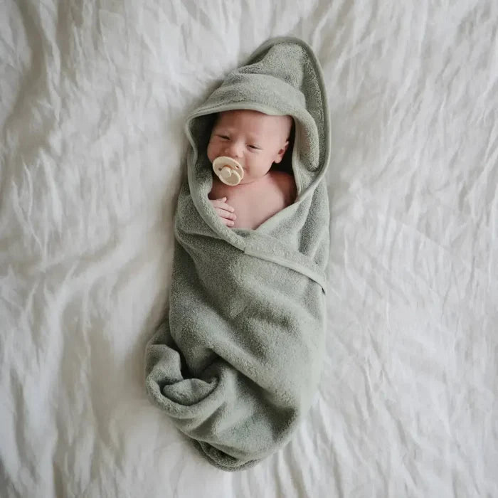 Mushie - Organic Cotton Baby Hooded Towel - Moss-Towels + Washcloths-Posh Baby