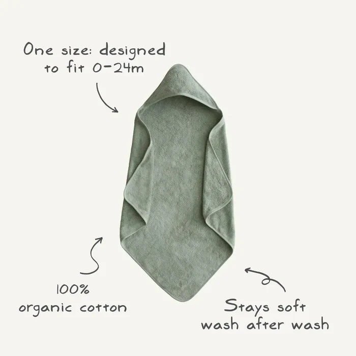 Mushie - Organic Cotton Baby Hooded Towel - Moss-Towels + Washcloths-Posh Baby