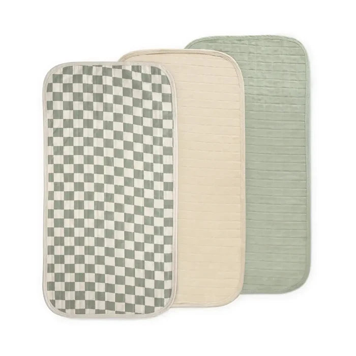 Mushie - Organic Cotton Changing Pad Liner 3-Pack - Olive Check Combo