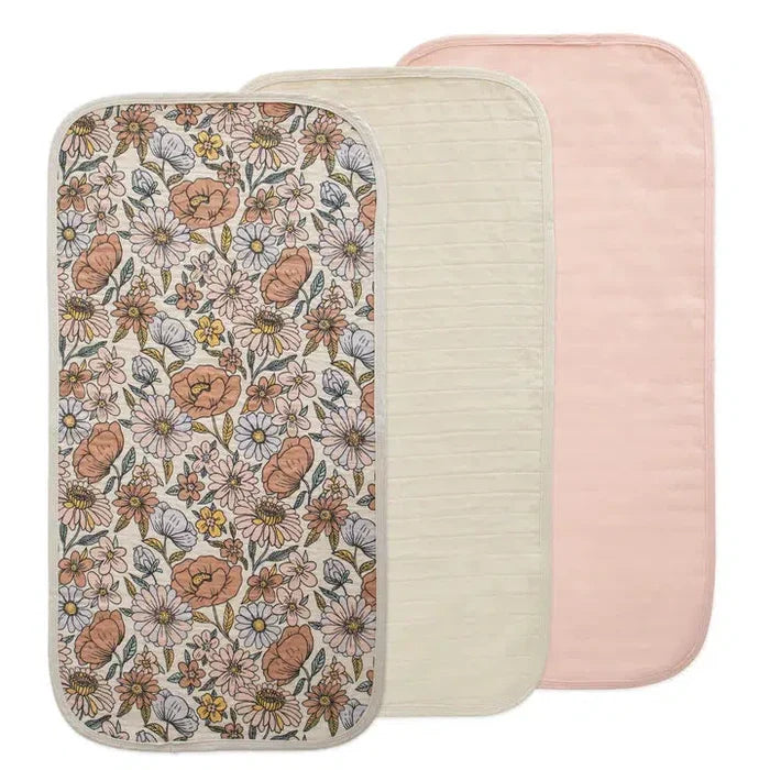 Mushie - Organic Cotton Changing Pad Liner 3-Pack - Retro Flowers Combo-Changing Pads + Covers-Posh Baby