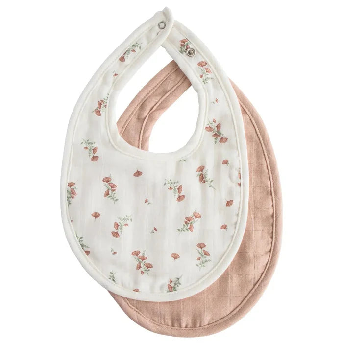 Mushie - Organic Cotton Muslin Bib 2-Pack - Blush & Pink Floral-Bibs + Burps-Posh Baby