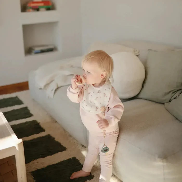 Mushie - Organic Cotton Muslin Bib 2-Pack - Blush & Pink Floral-Bibs + Burps-Posh Baby