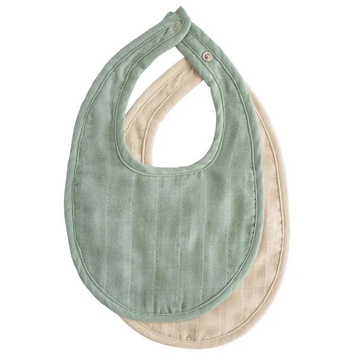 Mushie - Organic Cotton Muslin Bib 2-Pack - Roman Green & Fog-Bibs + Burps-Posh Baby