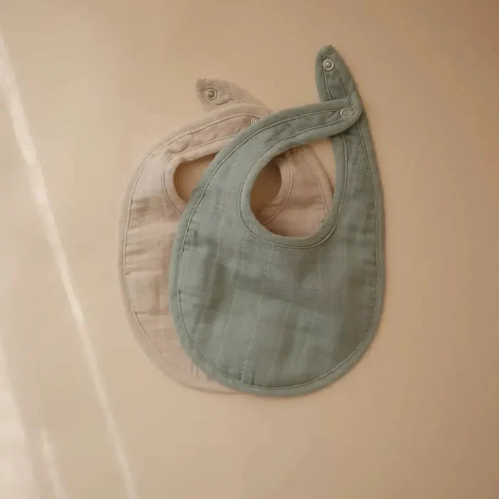 Mushie - Organic Cotton Muslin Bib 2-Pack - Roman Green & Fog-Bibs + Burps-Posh Baby