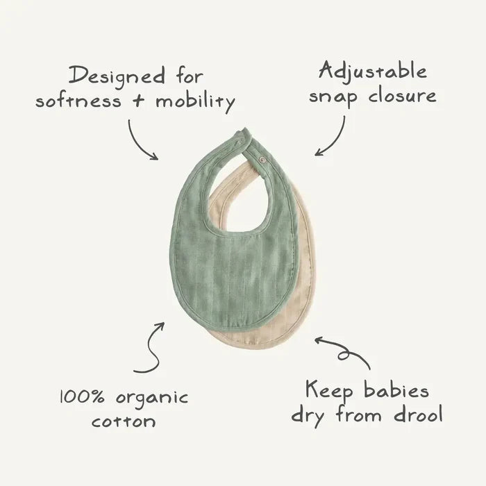 Mushie - Organic Cotton Muslin Bib 2-Pack - Roman Green & Fog-Bibs + Burps-Posh Baby