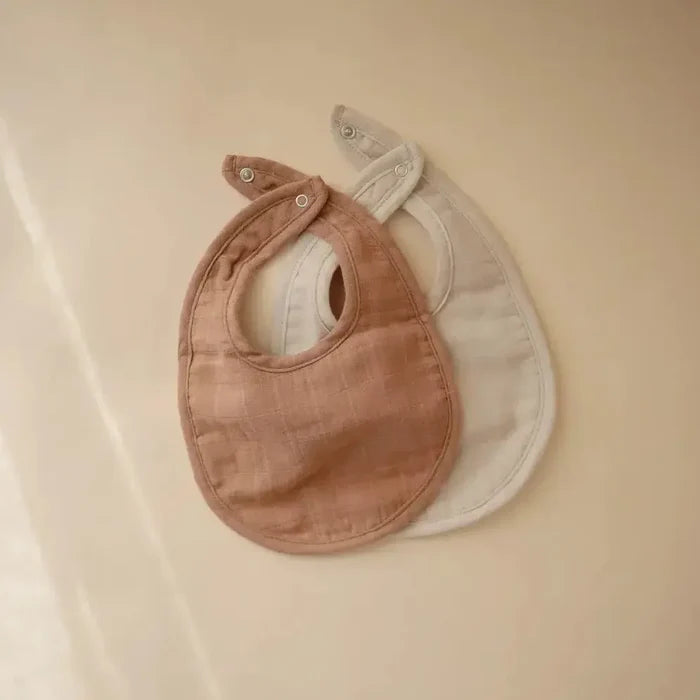 Mushie - Organic Cotton Muslin Bib 2-Pack - Tan & Fog-Bibs + Burps-Posh Baby