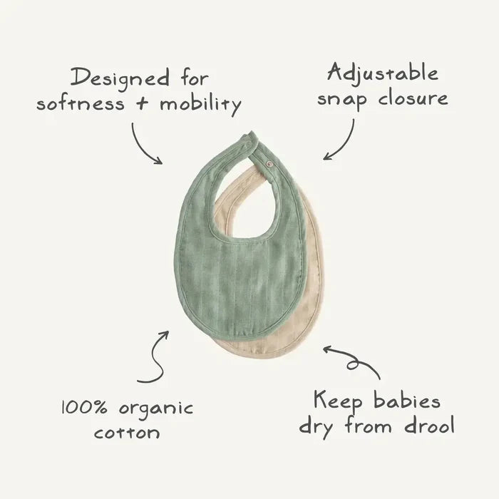 Mushie - Organic Cotton Muslin Bib 2-Pack - Tan & Fog-Bibs + Burps-Posh Baby