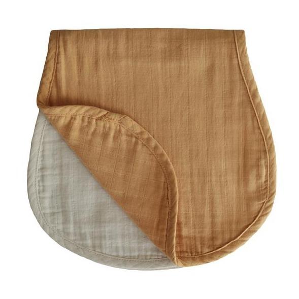 Mushie - Organic Cotton Muslin Burp Cloth 2-Pack - Fall Yellow & Fog-Bibs + Burps-Posh Baby