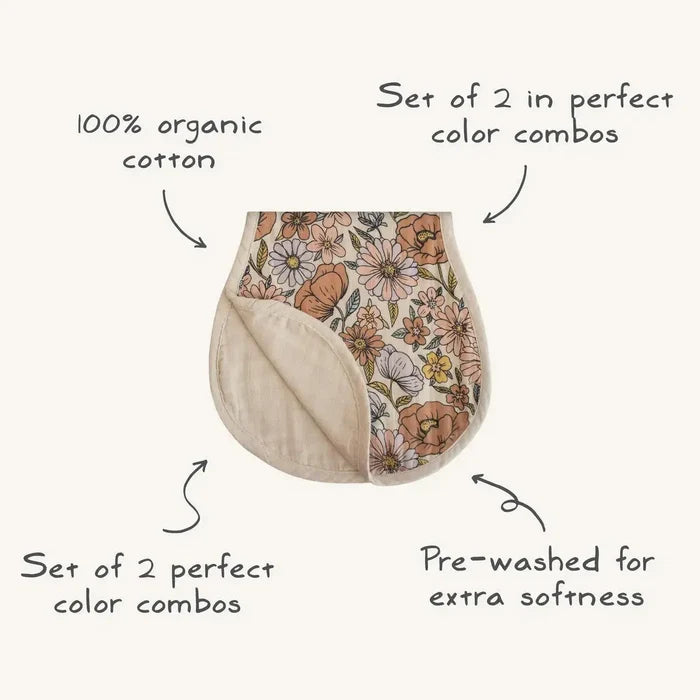Mushie - Organic Cotton Muslin Burp Cloth 2-Pack - Fall Yellow & Fog-Bibs + Burps-Posh Baby