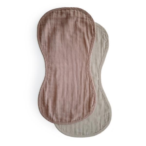 Mushie - Organic Cotton Muslin Burp Cloth 2-Pack - Natural & Fog-Bibs + Burps-Posh Baby