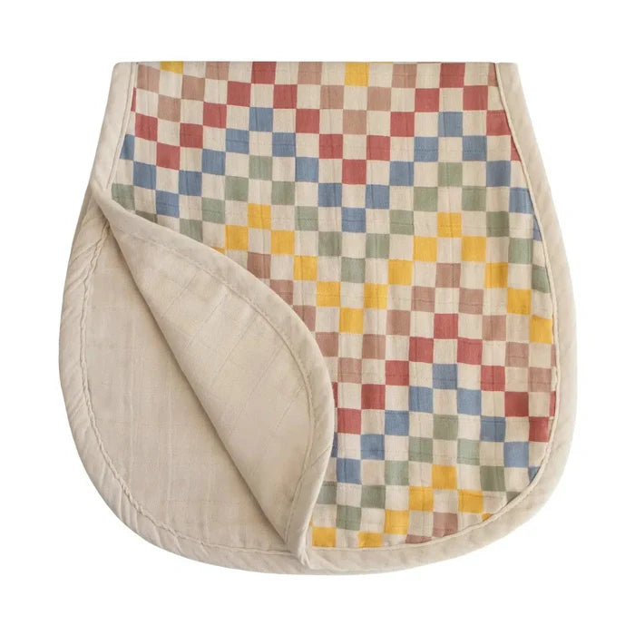 Mushie - Organic Cotton Muslin Burp Cloth 2-Pack - Retro Check & Fog-Bibs + Burps-Posh Baby