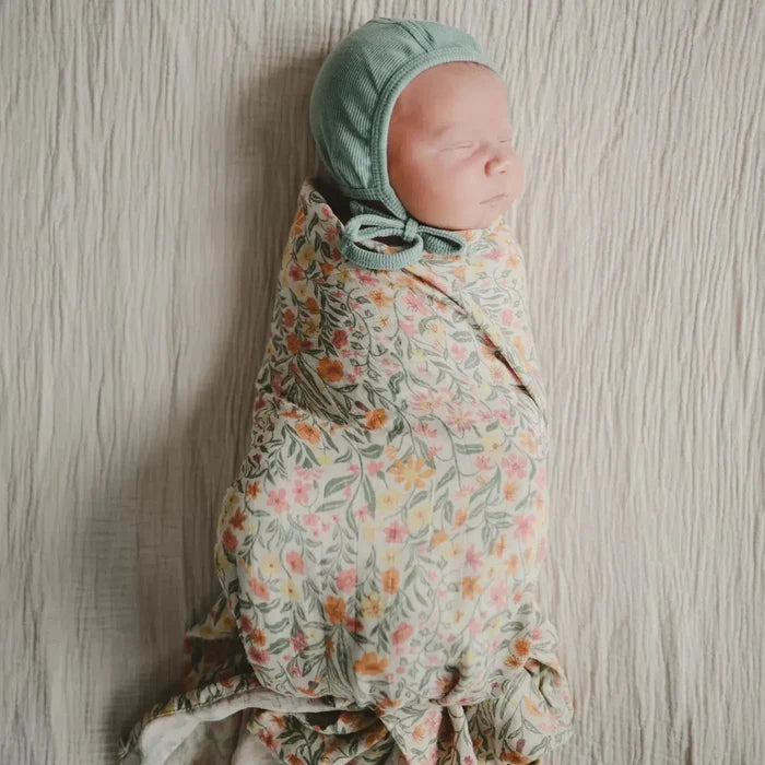 Mushie - Organic Cotton Muslin Swaddle Blanket - Pastel Blooms-Swaddle Blankets-Posh Baby