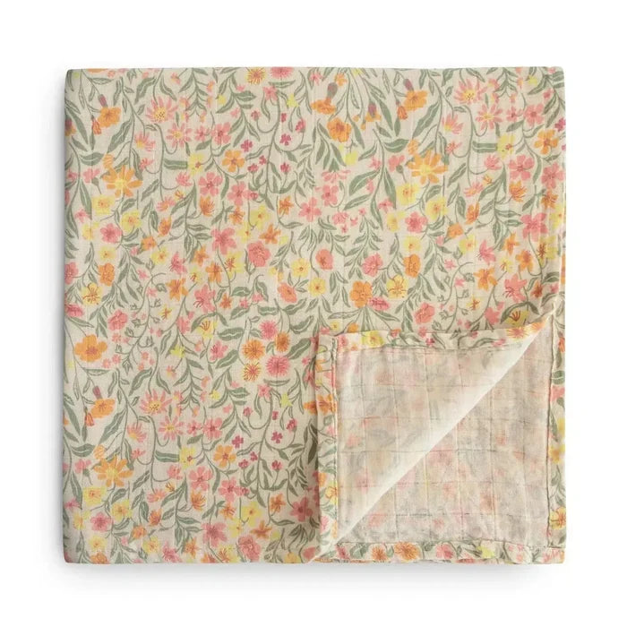 Mushie - Organic Cotton Muslin Swaddle Blanket - Pastel Blooms-Swaddle Blankets-Posh Baby