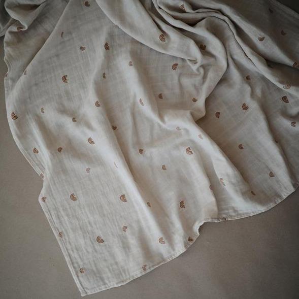 Mushie - Organic Cotton Muslin Swaddle Blanket - Rainbows-Swaddle Blankets-Posh Baby