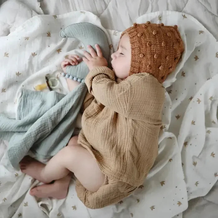 Mushie - Organic Cotton Muslin Swaddle Blanket - Sparrow-Swaddle Blankets-Posh Baby