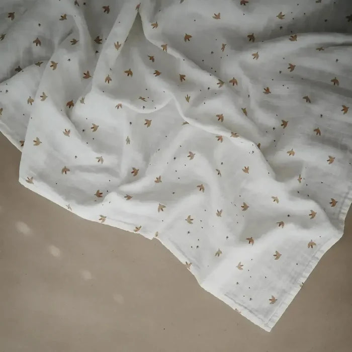 Mushie - Organic Cotton Muslin Swaddle Blanket - Sparrow-Swaddle Blankets-Posh Baby