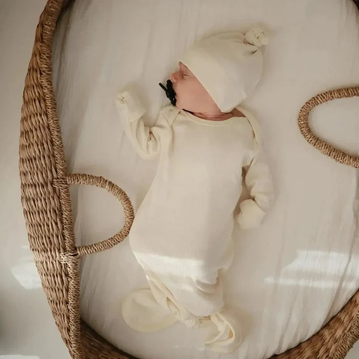 Mushie - Organic Ribbed Cotton Knotted Gown & Hat Sets-Infant Gowns-Roman Green-0-3M-Posh Baby