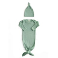 Mushie - Organic Ribbed Cotton Knotted Gown & Hat Sets-Infant Gowns-Roman Green-0-3M-Posh Baby