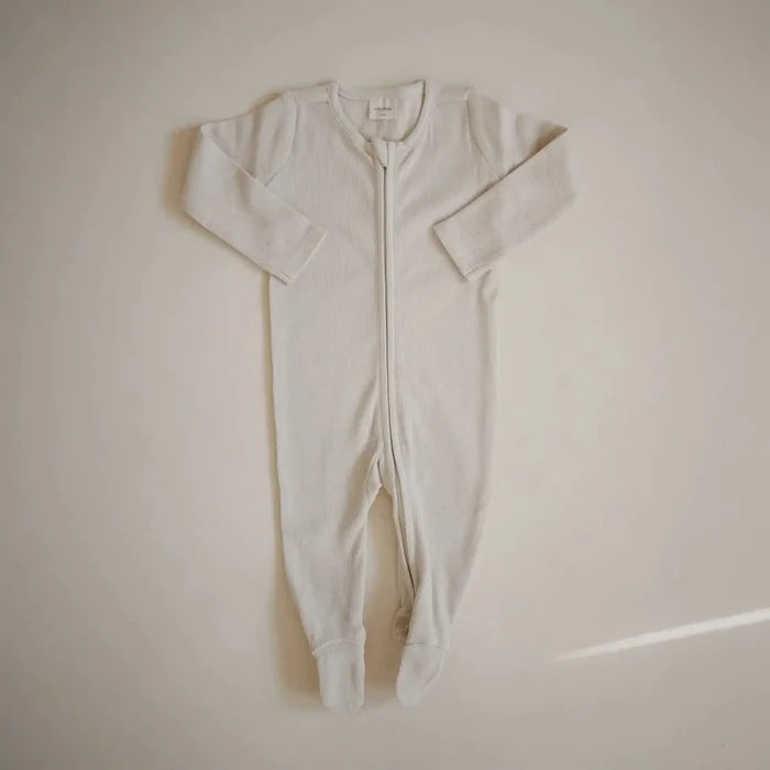 Mushie - Organic Zipper Footie - Ivory-Footies + Rompers (Basic)-0-3M-Posh Baby