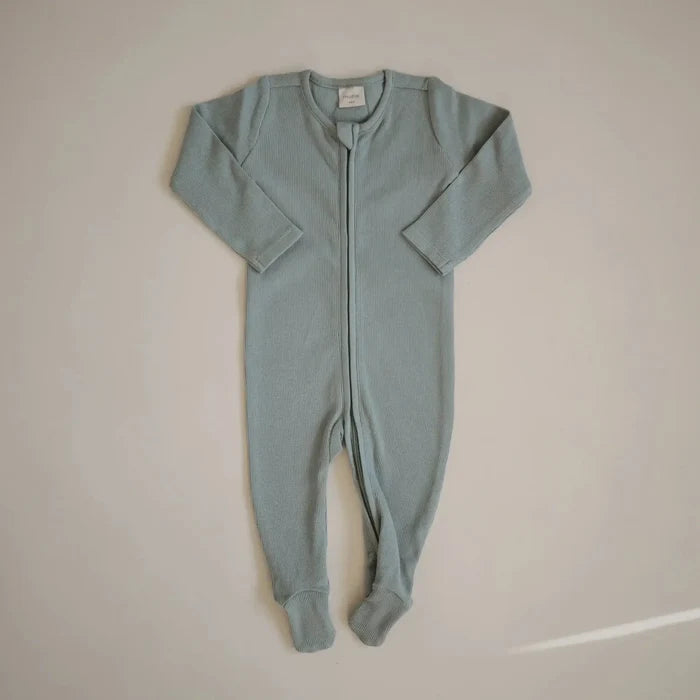 Mushie - Organic Zipper Footie - Roman Green-Footies + Rompers (Basic)-0-3M-Posh Baby