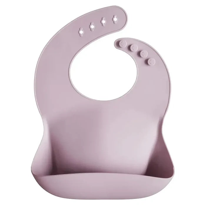 Purple silicone bib on a white background