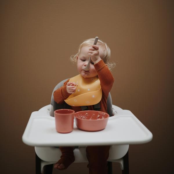 Mushie - Silicone Baby Bib - Silver Sage-Bibs + Burps-Posh Baby
