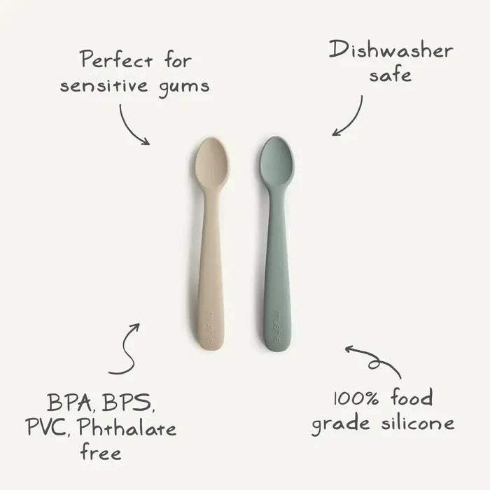 Mushie - Silicone Feeding Spoons - 2 Pack-Plates + Bowls + Cups + Utensils-Blush/Sand-Posh Baby