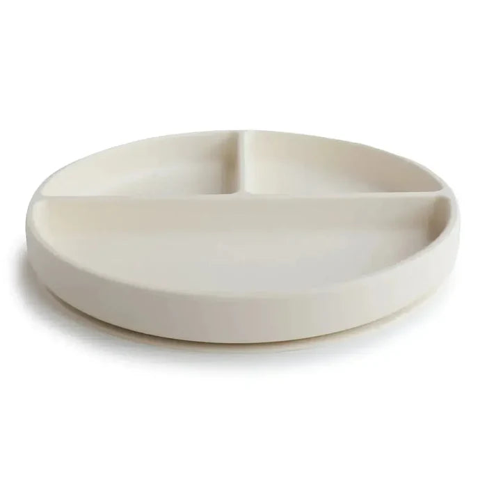 Mushie - Silicone Suction Plate - Ivory-Plates + Bowls + Cups + Utensils-Posh Baby
