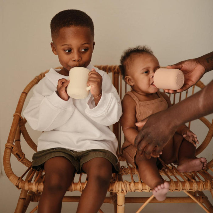 Mushie - Silicone Training Cup & Straw - Shifting Sands-Plates + Bowls + Cups + Utensils-Posh Baby