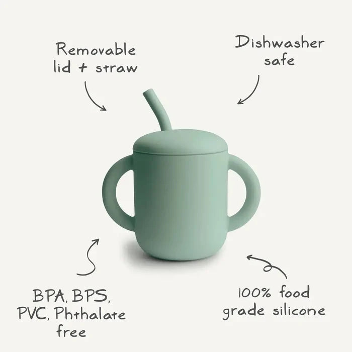 Mushie - Silicone Training Cup & Straw - Shifting Sands-Plates + Bowls + Cups + Utensils-Posh Baby