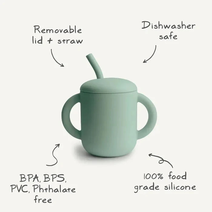 Mushie - Silicone Training Cup & Straw - Tradewinds-Plates + Bowls + Cups + Utensils-Posh Baby