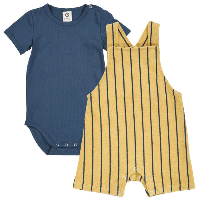 Musli - Terry Overalls & Bodysuit Set - Navy Stripe-Sets-0-3M-Posh Baby