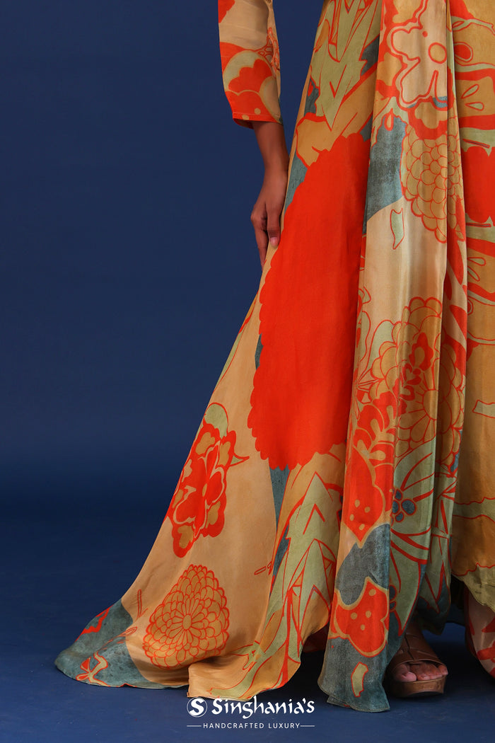 <img> Mustard And Multicolour Crepe Silk Printed Anarkali Set