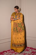 Mustard Block Printed Chinon Saree