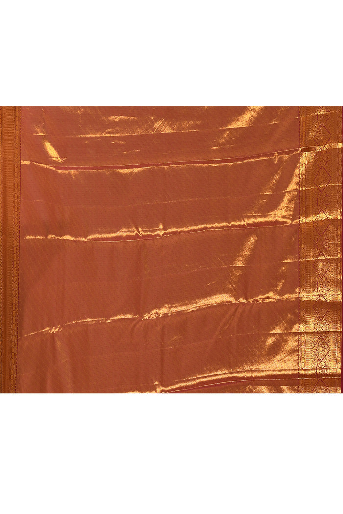 Mustard Gold With Contrast Maroon Zari Border Kanjivaram Silk Saree