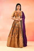 Mustard Gold With Purple Dupatta Banarasi Silk Lehenga