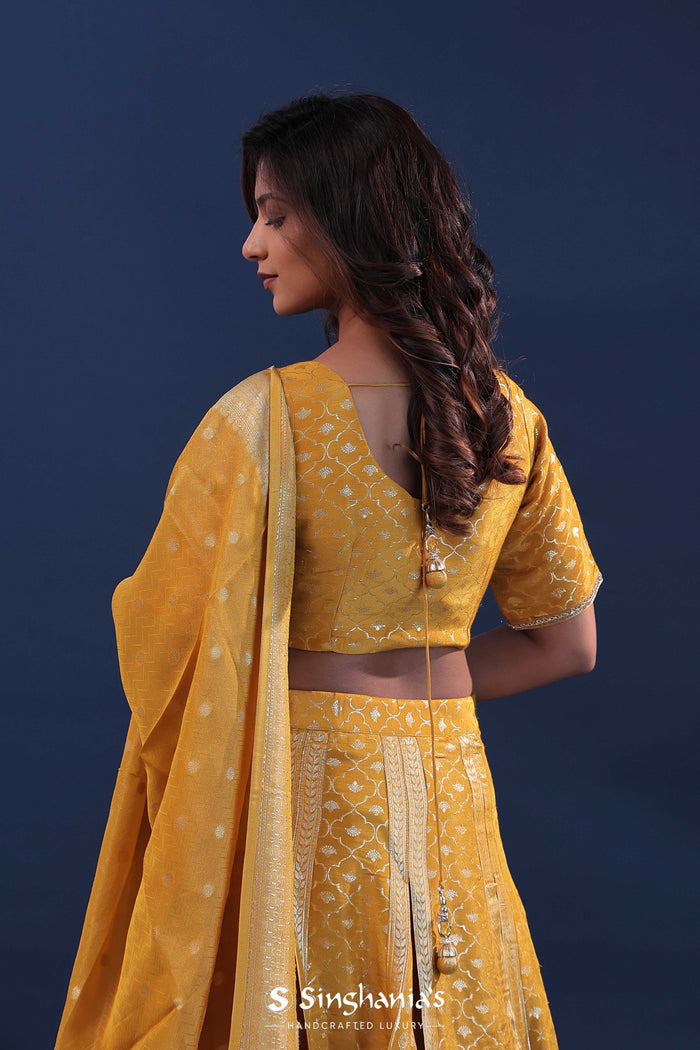 <img> Mustard Yellow Banarasi Lehenga Set