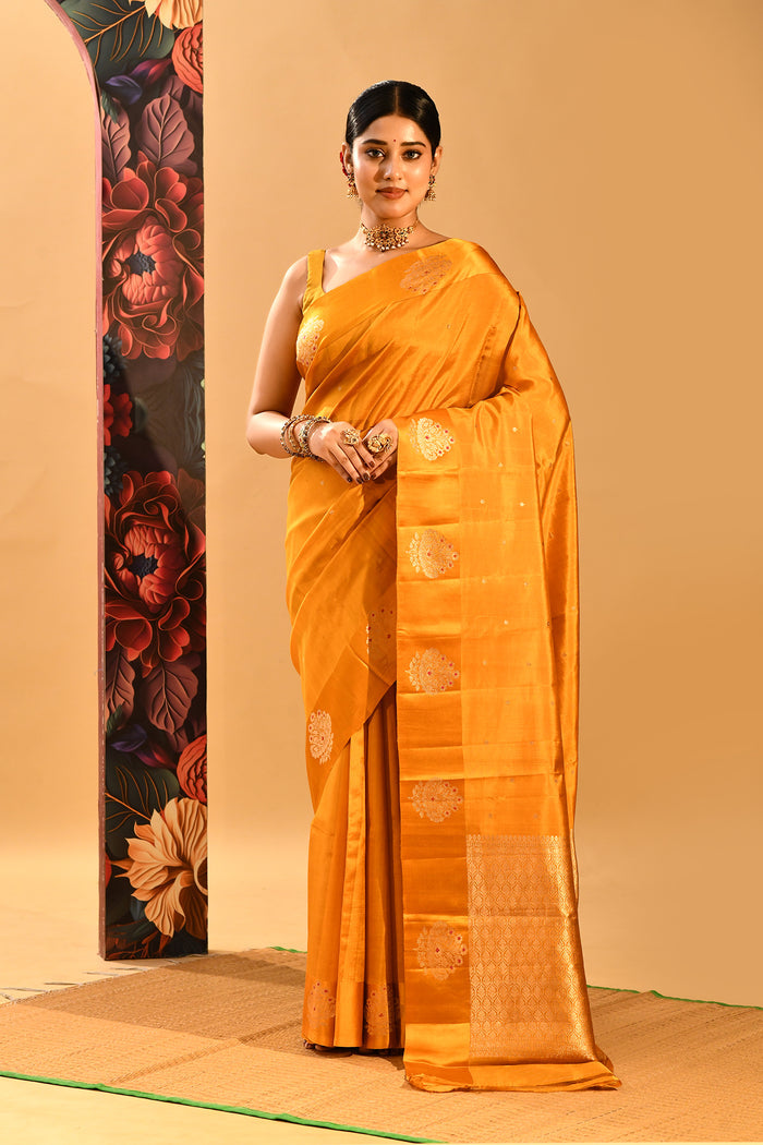 Mustard Yellow Banarasi Silk Saree