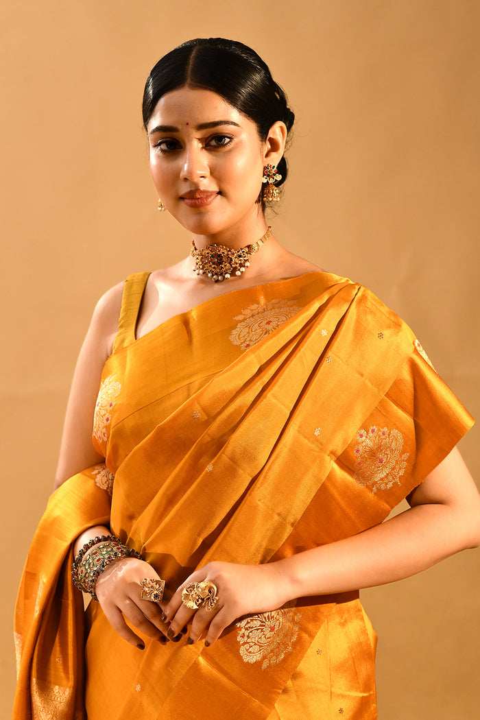 Mustard Yellow Banarasi Silk Saree