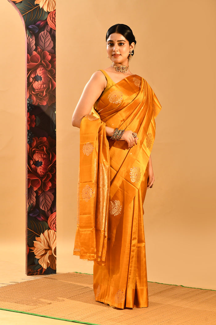 Mustard Yellow Banarasi Silk Saree