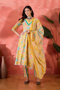 Mustard Yellow Cotton Floral Printed Kurta Set