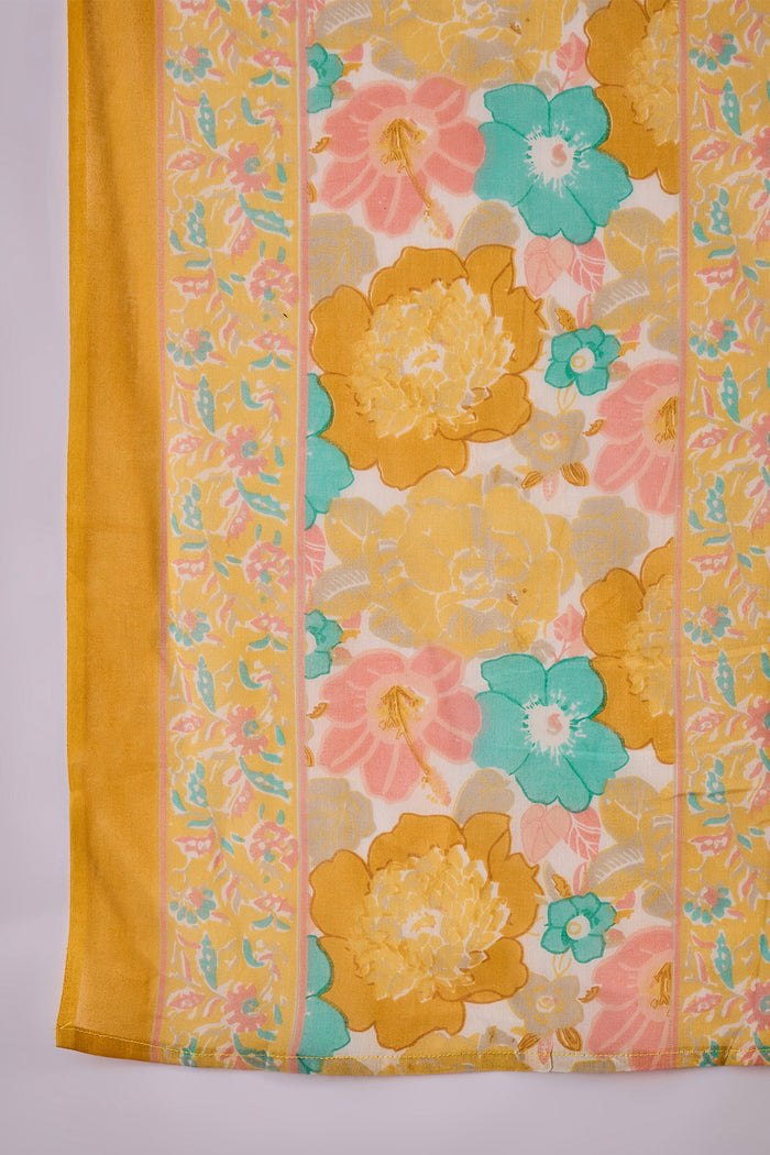 Mustard Yellow Cotton Floral Printed Kurta Set