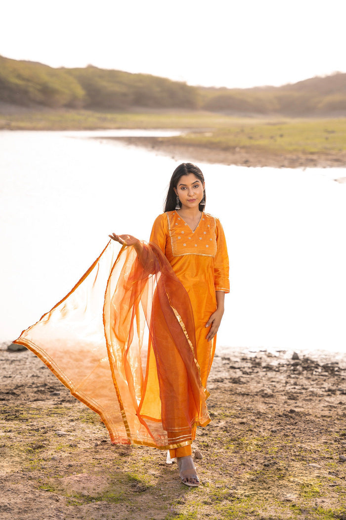 Mustard Yellow Cotton Silk Suit Set