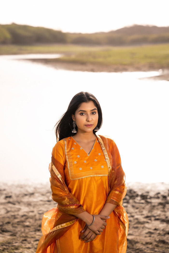 Mustard Yellow Cotton Silk Suit Set