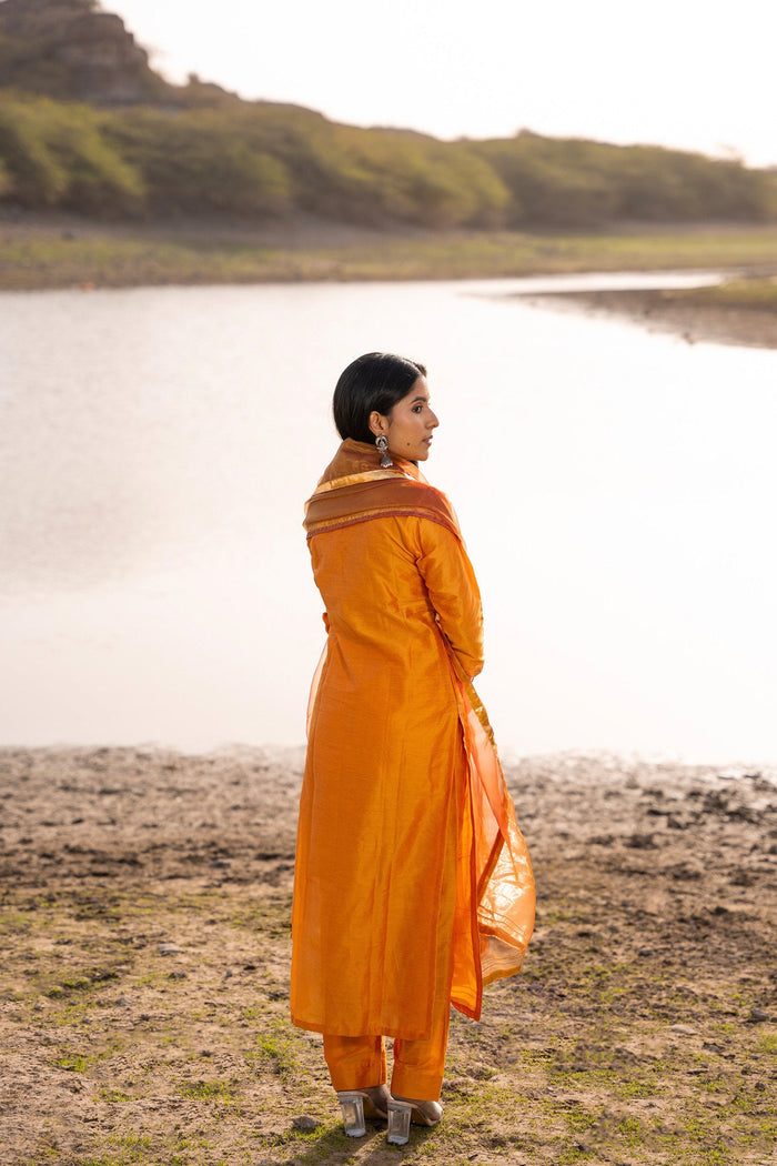 Mustard Yellow Cotton Silk Suit Set