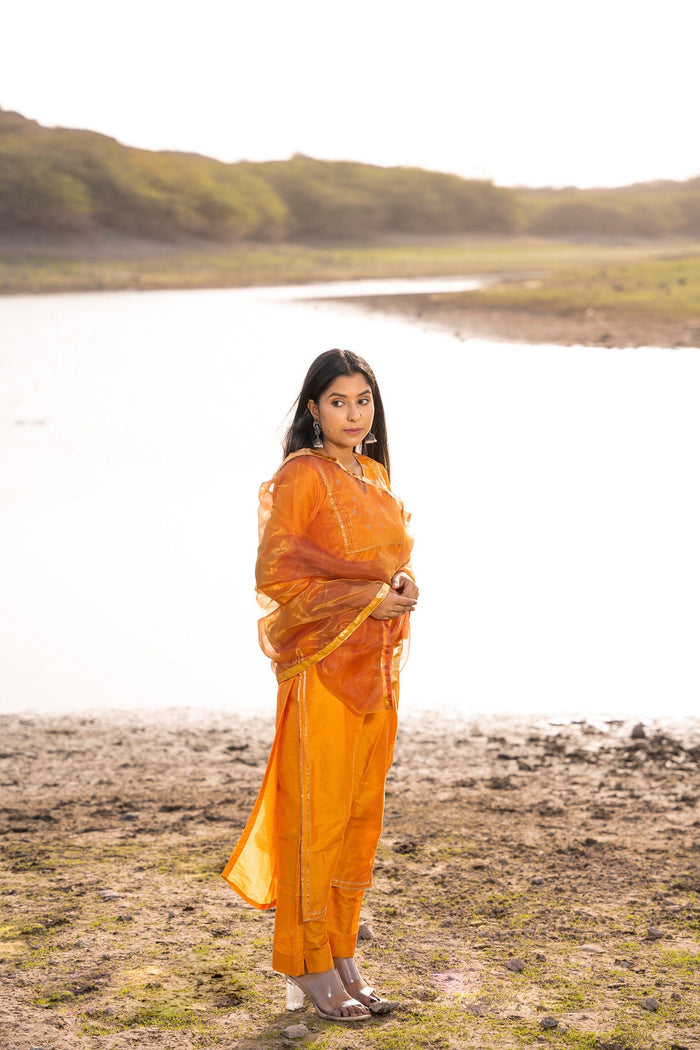 Mustard Yellow Cotton Silk Suit Set